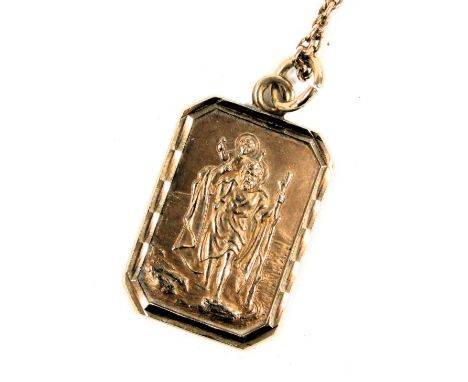 A 9ct gold St Christopher pendant, on a belcher link neck chain, with a bolt ring clasp, stamped 9ct, 4.6g.