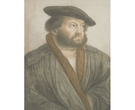 After Hans Holbein. Self portrait, coloured engraving by Francesco Bartolozzi, published by I Chamberlain, Brompton, Middlese