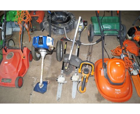 A Spear &amp; Jackson multi tool comprising of two chainsaw attachments, a brush cutter attachment, together with a Worx hedg