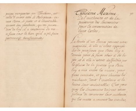 French politics manuscript. La Politique aisée, contenant cinq chapitres, probably France, c.1780, [5], 183 leaves, written i