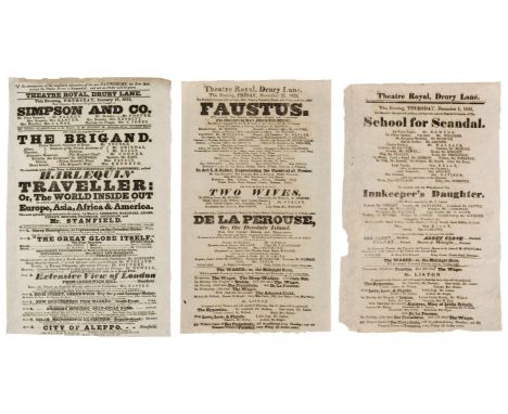 Theatre Playbills. A group of 40 playbills for Theatre Royal, Drury Lane, London, c. 1816-1831, printed letterpress on off-wh