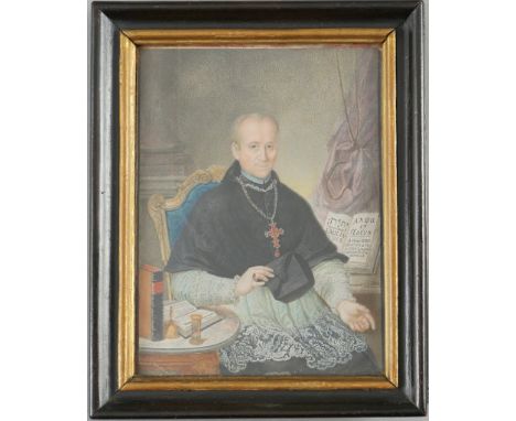Portrait des Aemilian Mock, letzter Abt der Reichsabtei Irsee (1712 Sigmaringen - 1784), sitzend neben aufgeschlagenem Folian