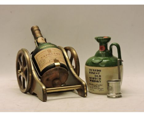 Assorted to include: Courvoisier Napoleon Old Liqueur Cognac, one bottle (presented in a wooden gun chariot); Tuxedo Finest O