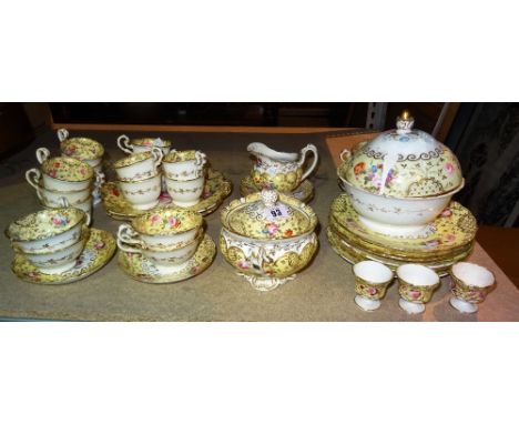 A Victorian yellow and gilt decorated tea service, (qty).  S3