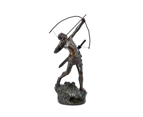 After Emile Gregoire; a French patinated bronze 'L'Archer', late 19th century, signed 'Gregoire Emile', on a naturalistic bas