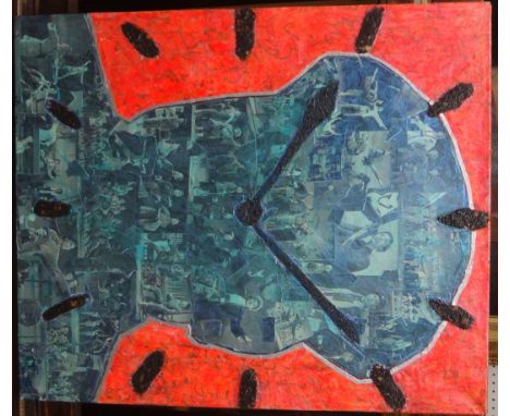 Attributed to Xue Song (b.1965), Mao-clock, mixed media on canvas, bears a signature and date on reverse, unframed, 60cm x 50