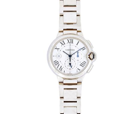 Cartier; A large 18ct white gold automatic chronograph gentleman's Ballon Bleu wristwatch, case no. 91360PX, 3195, cal. 8101M