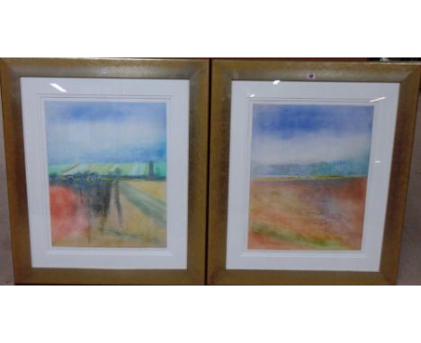 D. Wilkinson (20th century), From the road to Beaumes De Venise; Burgundy landscape, Autumn, a pair of colour etchings with a