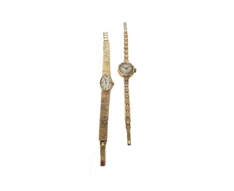 A Rotary 9ct gold lady's bracelet wristwatch, the signed oval silvered dial with baton shaped and Roman numerals, on a taperi