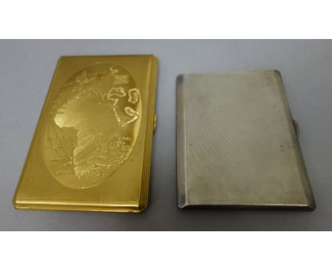 A silver rectangular cigarette case, gilt within and presentation inscribed, the exterior with engine turned decoration, Birm