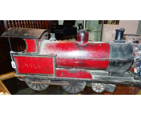 A scratch built wooden model of a train, early/mid 20th century, 'Gordon', with partial red livery, 72cm long.   D5