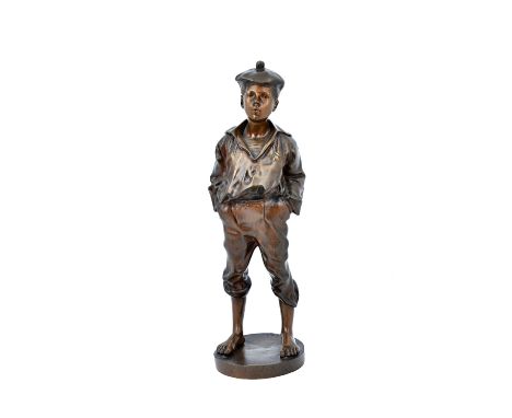 A Continental patinated bronze figure 'Mousse Siffleur' or 'The Whistling Ship's Apprentice', circa 1930, signed 'J. Lelon', 