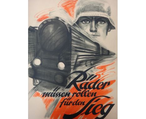 WORLD WAR 1 - German War Effort poster: 'Arbeit in Stadt und Land!'; 69 x 49cms., within modern light wood frame; depicts an 