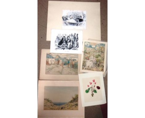 A small group of 19th and 20th century prints, including aquatints of military subjects, a lithograph by Henri Riviere and ot