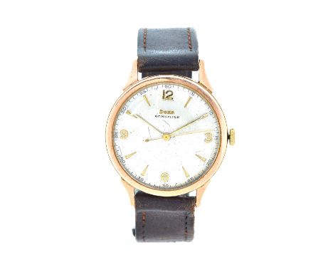 A Doxa gold circular cased gentleman's wrist watch, with a signed jewelled movement, the signed silvered dial with gilt Arabi