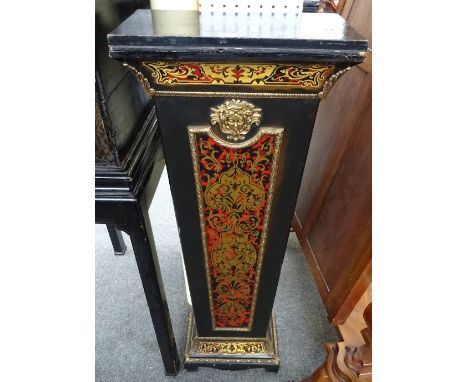 A pair of 18th century style gilt metal mounted faux boulle work ebonised jardiniere stands, each with tapering square body o