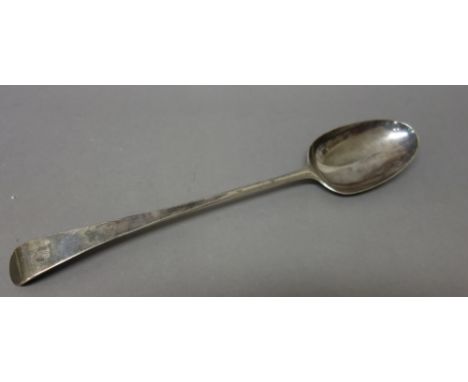 A George III silver basting spoon, Hanoverian pattern, crest engraved, bottom marked, London 1771, length 35cm, weight 159 gm