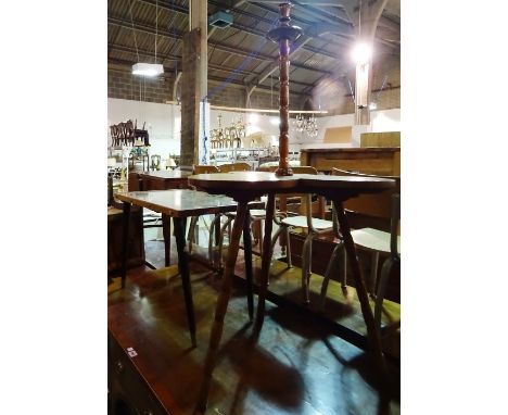 A 20th century walnut trefoil shaped occasional table with integral candlestick, 56cm and a rectangular mirror top occasional