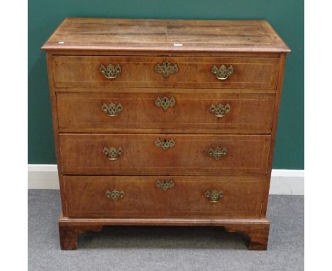 A mid-18th century walnut chest of four long graduated drawers, on bracket feet, 93cm wide x 93cm high x 50cm deep.