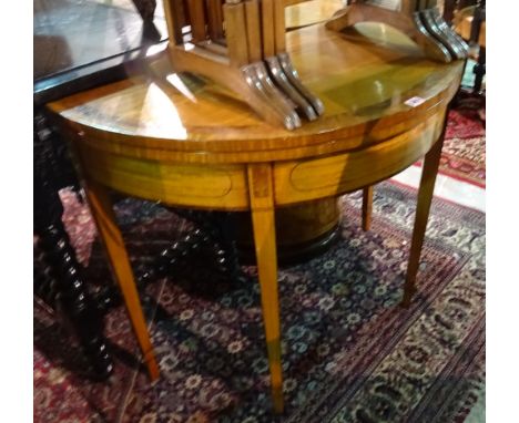 A George III satinwood and amboyna banded card table, on square tapering supports, 92cm wide x 74cm high.  G7