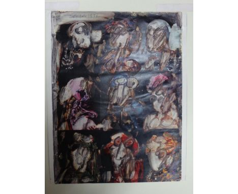 Attributed to Francis Newton Souza (1924-2002), 9 Heads, print and mixed media, bears a signature and dated 1971, unframed, 2