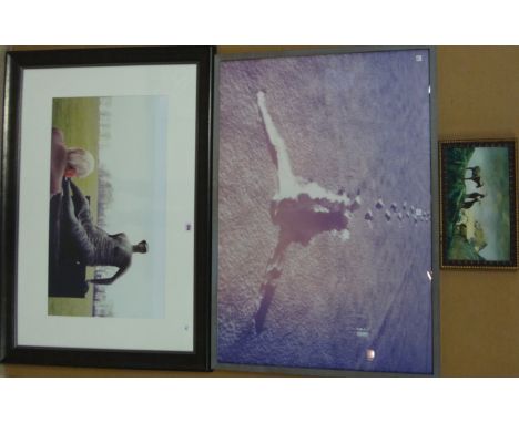 A group of four, including two modern photographic prints, one of a Henry Moore Sculpture, an acrylic painting of mountain go