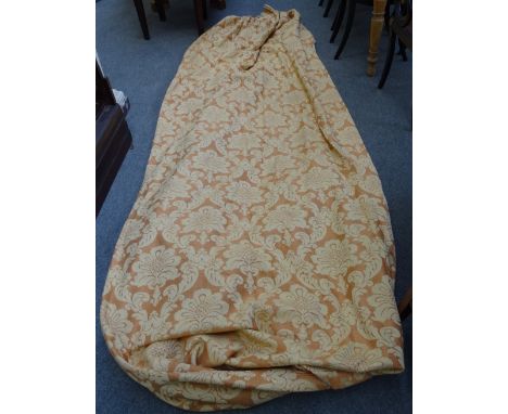 A set of six lined curtains in patterned peach fabric, to match the Knoll sofa (lot 1763), each 460cm drop, 130cm wide at the