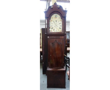 A William IV mahogany eight day longcase clock, JAS Inman, Colne, the swan neck pediment above an arched painted dial, with t