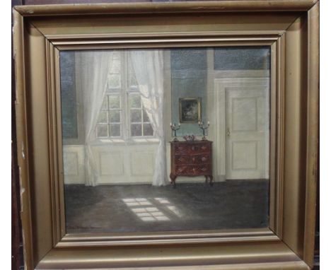William Henrikson (1880-1964), Blue interior with commode, oil on canvas, signed, 38cm x 42cm. DDS