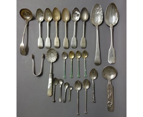 Silver table flatware, comprising; eight Irish fiddle pattern teaspoons, Dublin 1865, three further Irish fiddle pattern teas