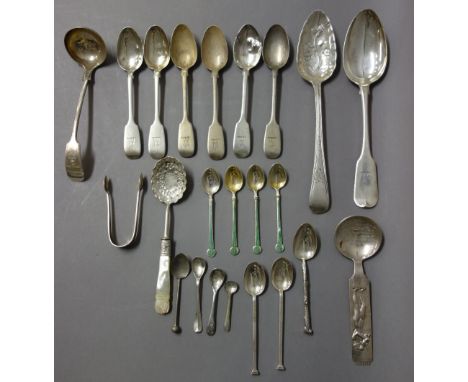 Silver table flatware, comprising; eight Irish fiddle pattern teaspoons, Dublin 1865, three further Irish fiddle pattern teas