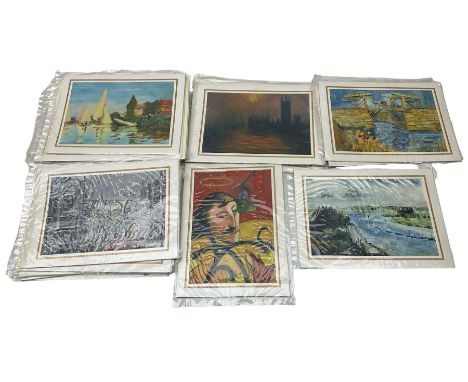 Oil on canvas reproductions as greeting cards including Claude Monet and JWM Turner etc, large set in one box (approx. 26)