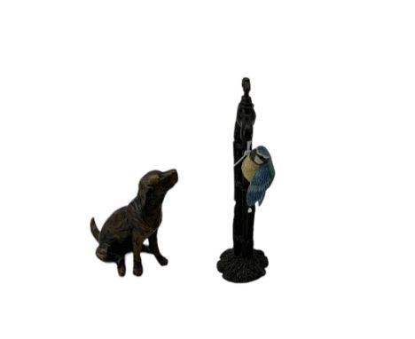 Richard Cooper - Limited edition bronze of a seated labrador 164/250 H6cm and a bronze and porcelain blue tit on a tap (2)