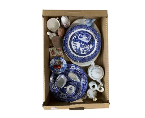 Pair of Spode Italian plates, cream jug, miniature cheese dish, sauce boat and cup, Wedgwood and Aynsley vases etc