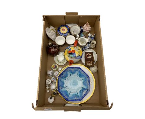 Royal Worcester Millenium box and cover, two other Millenium pieces, miniature Spode items, Shelley drip glazed bowl, Derby j
