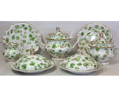 Victorian part teaset comprising: teapot; twin handled covered sucrier; milk jug; two twin handled cake plates and two covere