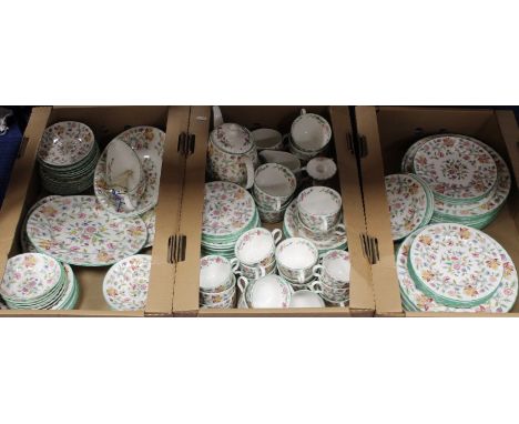 Large quantity of Minton "Haddon Hall" pattern tea and dinner wares, comprising: dinner plates; bowls; side plates; tea plate