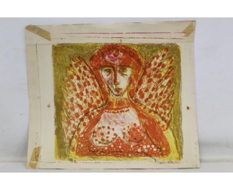 SYLVIA VON HARTMANN (GERMAN B.1942). Original colour print of an angel, unmounted and unframed. Signed in ink. 38cm x 44cm. 