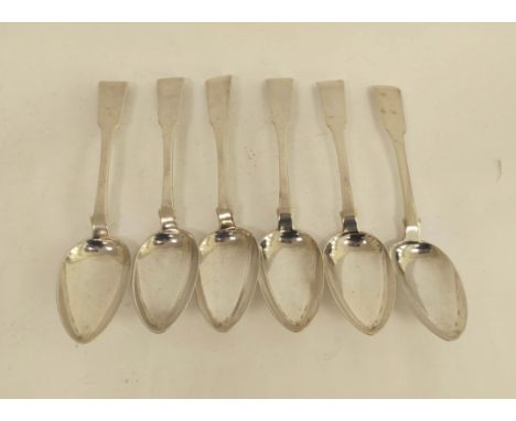 Set of six Scottish Provincial silver table spoons, fiddle pattern, one initialled' R', by David Gray, Dumfries. 400g/12½ oz.
