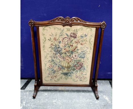 Edwardian mahogany firescreen with tapestry panel