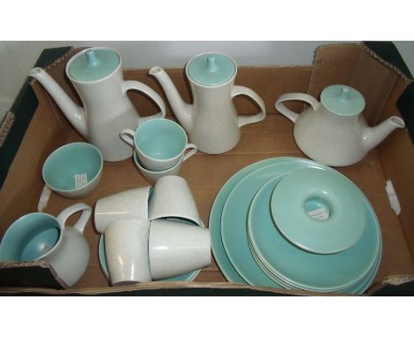 Selection of  Poole Pottery 'Contour' table ware designed by Robert Jefferson comprising tea pots, coffee pot, cups, saucers,