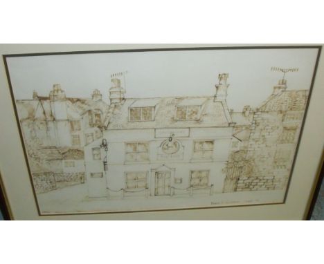 Framed sepia print depicting 'Camerons The Hart' by Helen R Ventress 1976