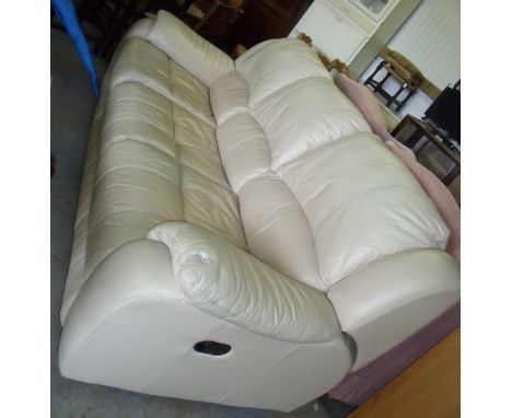 Large three seater cream leather reclining sofa