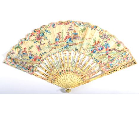 A Mid-18th Century Ivory Fan, the monture carved, pierced and painted, the carving creating interest when the fan is laid clo