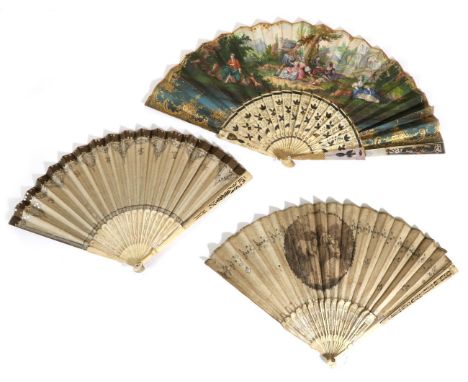 An Elegant Regency Bone Fan, with classical carving and piercing to the upper guards and gorge sticks, the double paper leaf 