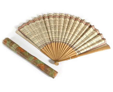 A Late 18th/Early 19th Century Printed Fan, ''New Country Dances'', the double paper leaf mounted on light coloured and unpol