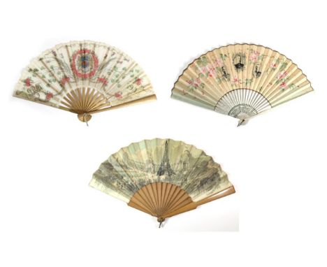 A 19th Century Duvelleroy Fan for The Paris Exhibition of 1889, marked ''Duvelleroy 1889'' recto/verso, a double fabric leaf 