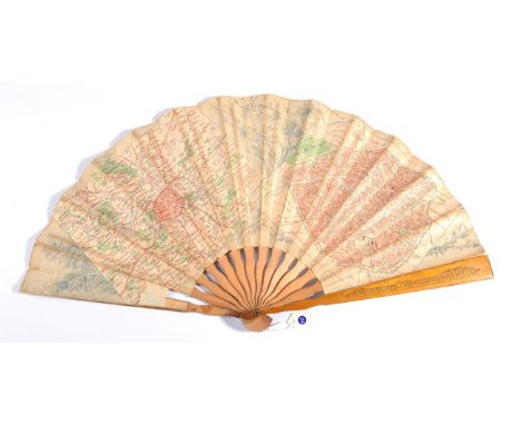 ''Leon Pouillot Fr Éventail Cycliste: A Colourful Printed Fan, produced in 1898 depicting cycling routes recto/verso for the 