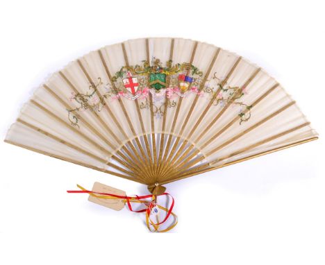 The Worshipful Company of Fan Makers: A Late 19th Century Cream Gauze Fan, mounted on simple wooden sticks painted in gold an