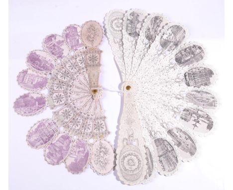 A 19th Century Printed Card Brisé Fan, designed with eight inner sticks each with a view of Arundel, printed in pale lilac, e